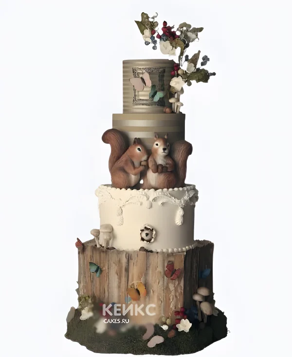 Шикарный торт из мастики с белками и пеньком Фото