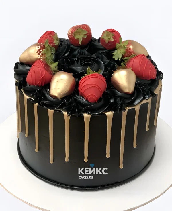 Шикарный торт мужчине на 70 лет с клубникой Фото