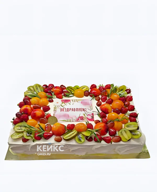 Шикарный торт на выпускной в 9 класс с ягодами и фотопечатью Фото