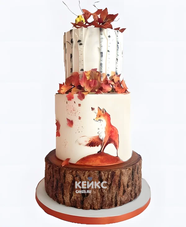 Шикарный торт с лисой в три яруса Фото
