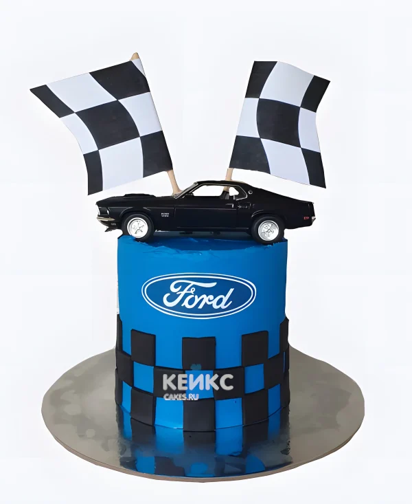 Синий торт Форд с флагами Фото