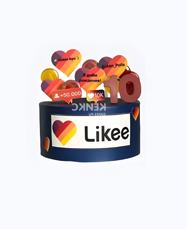 Синий торт с лайками и цифрой Фото