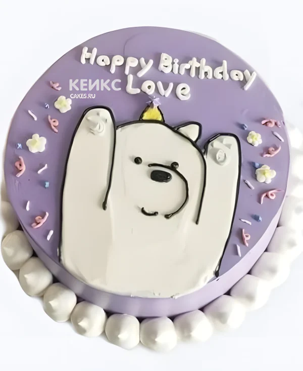 Сиреневый бенто-торт на рождение с белым медведем Фото