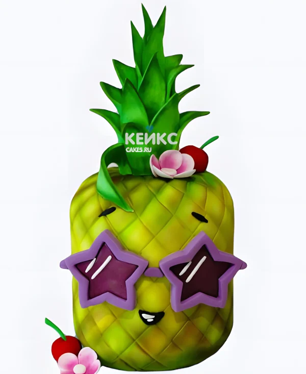 Смешной торт в виде ананаса в очках Фото