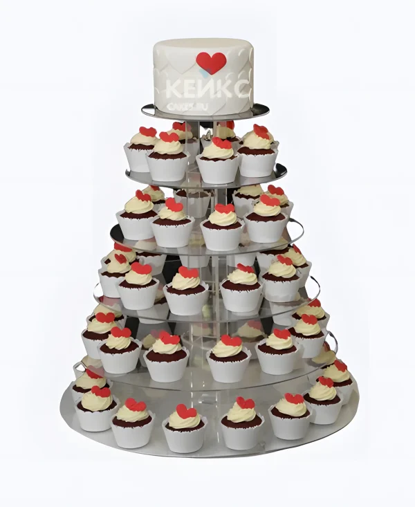 Одноярусный свадебный торт с набором капкейков Фото