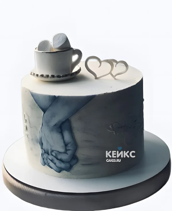 Темно-голубой торт на фарфоровую свадьбу Фото