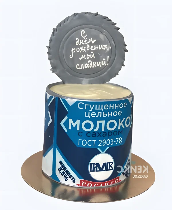 Торт 3D в виде банки со сгущенкой Фото