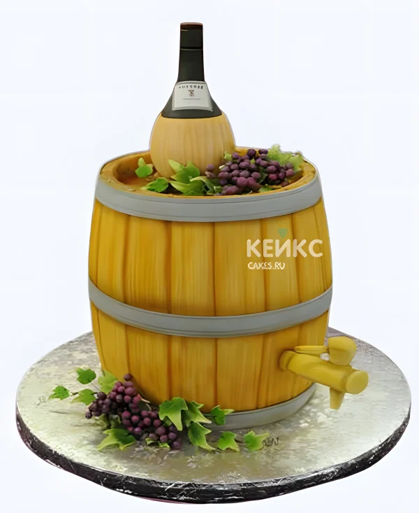 Торт 3D в виде бочки с вином Фото
