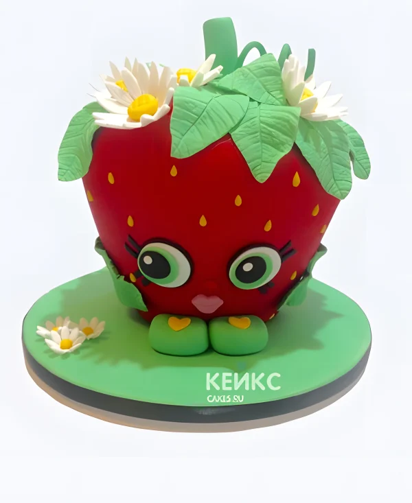 Торт 3D в виде земляники с ромашками Фото
