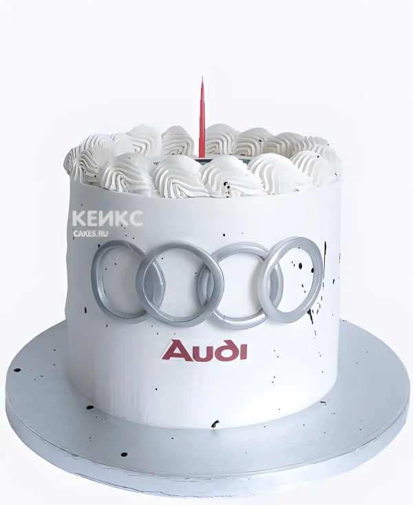 Белый торт с логотипом Ауди Фото