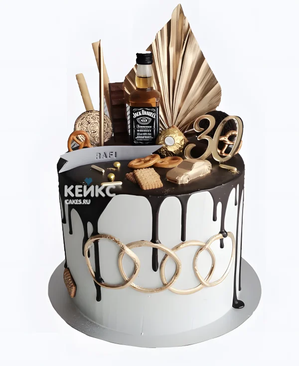 Торт Ауди на 30 лет мужу с бутылкой виски Фото