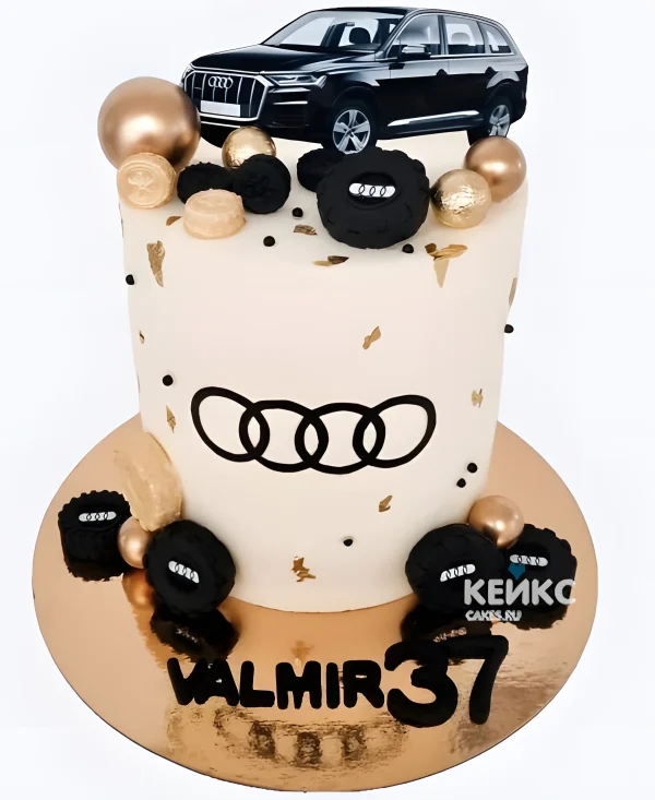 Торт Ауди с фотопечатью и колесами Фото