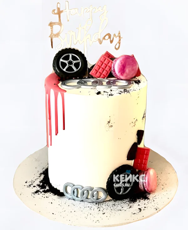 Торт Ауди с глазурью и макарунами Фото