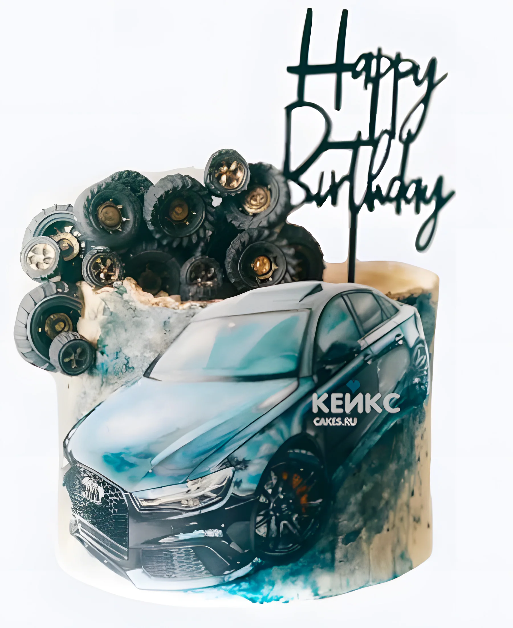 Торт Ауди с колесами и автомобилем Фото