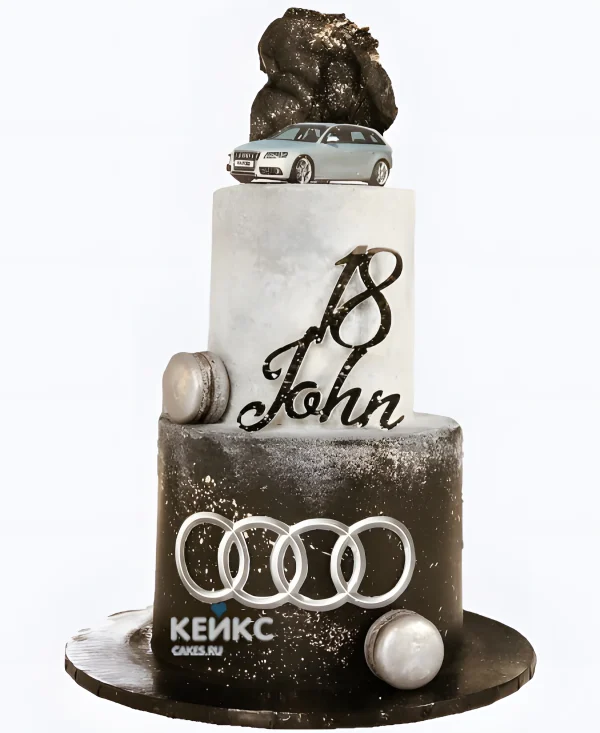 Торт Ауди с макаруни и автомобилем Фото