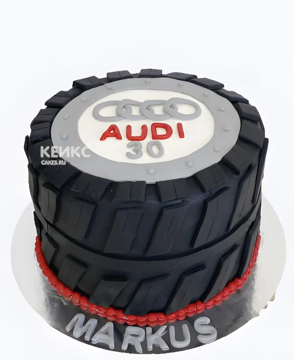 Торт Ауди в виде черного колеса Фото