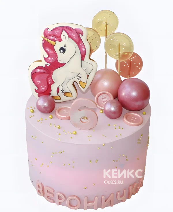 Торт бенто на 6 лет девочке с единорогом и леденцами Фото