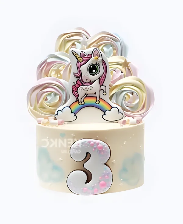 Торт девочке на 3 года с единорогом и цифрой Фото