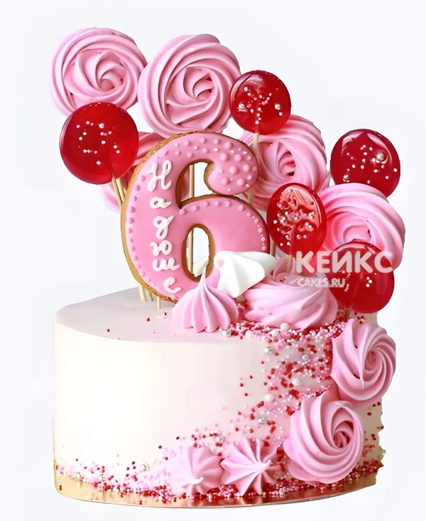 Торт девочке бенто на 6 лет с леденцами и зефиром Фото