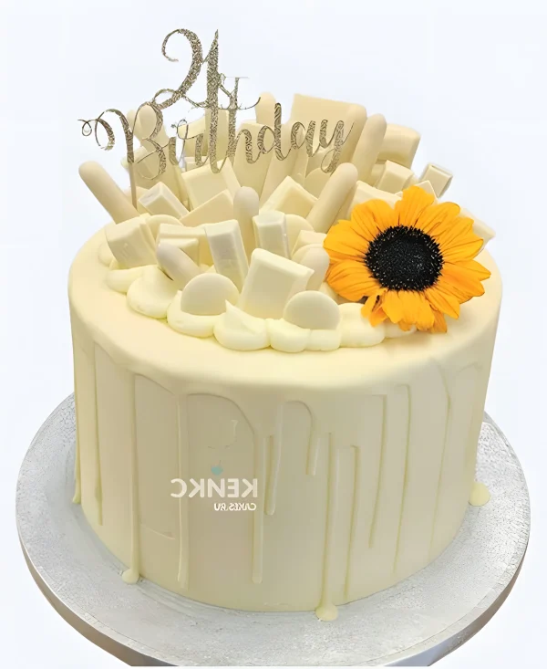 Торт девушке на 20 лет с белым шоколадом и цветком Фото