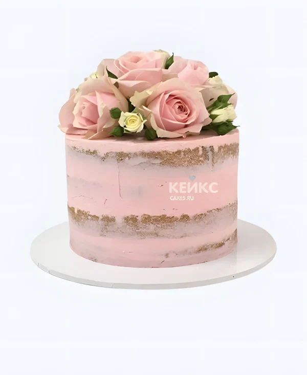 Торт девушке на 20 лет с открытыми коржами и розами Фото