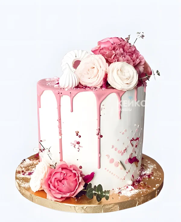 Торт девушке на 20 лет с розами и безе Фото