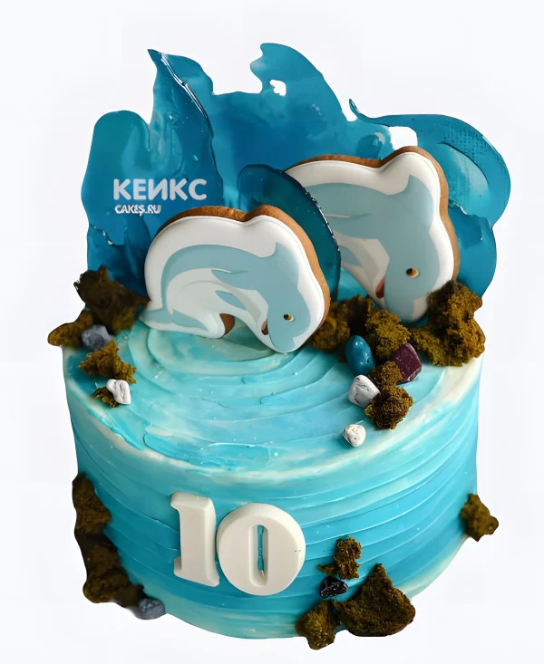Торт для ребенка с дельфинами Фото