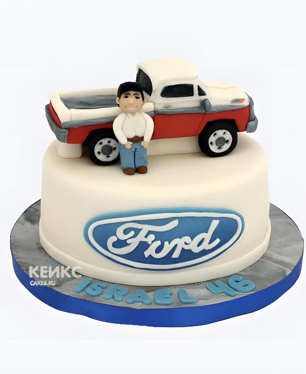 Торт Форд с фигуркой машины и водителя Фото