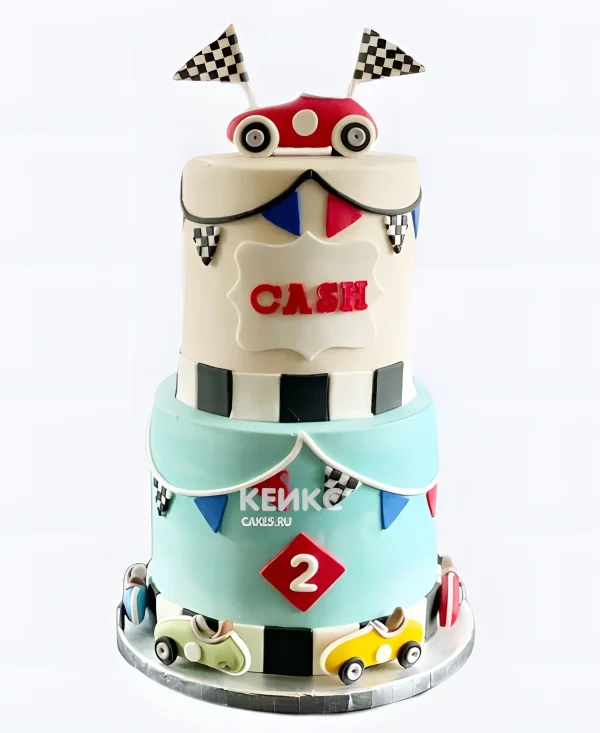 Торт гонки с машинками и флажками Фото