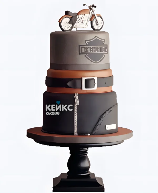 Торт с мотоциклом Харлей в коричневом цвете Фото