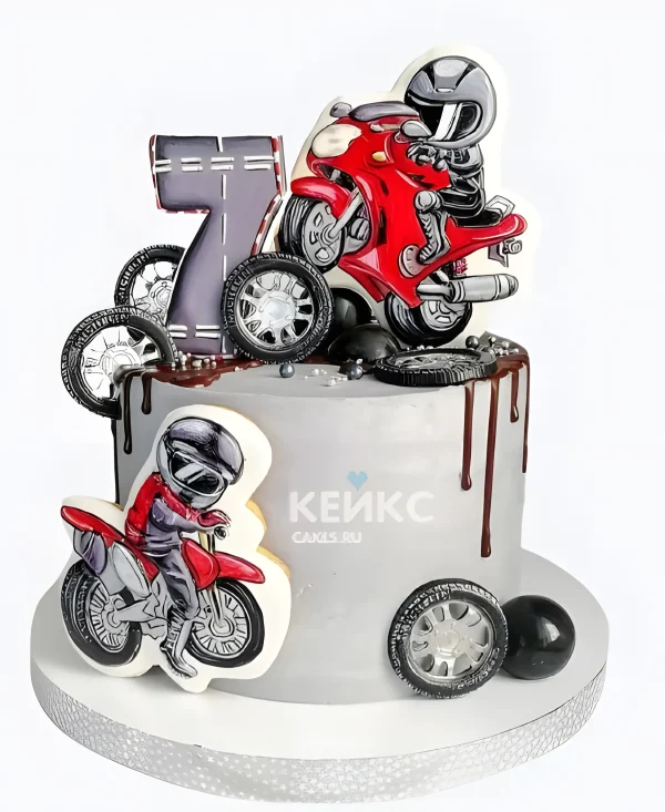 Торт мальчику на 7 лет мотоциклисту Фото