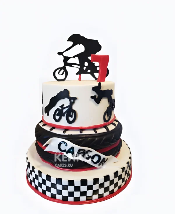 Торт мальчику на 7 лет с велосипедистом Фото