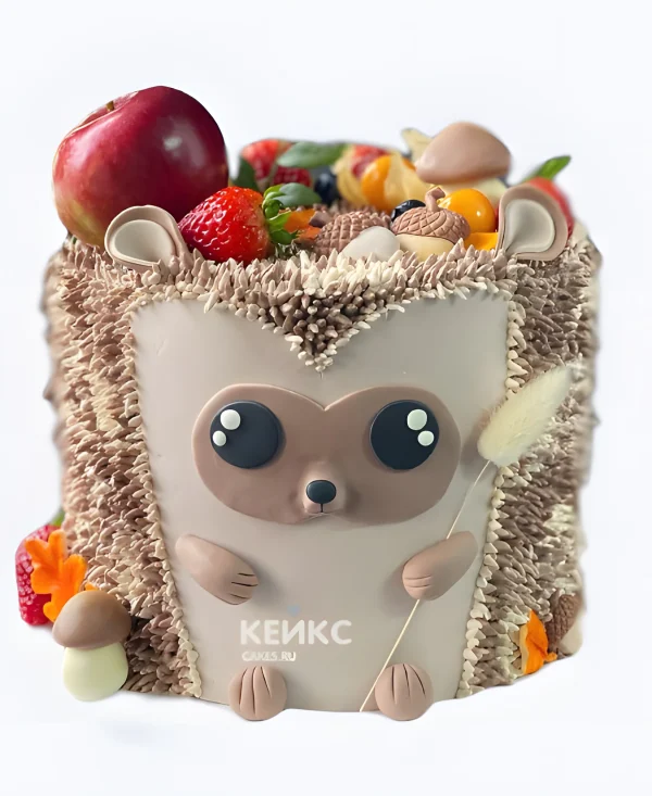 Торт милый ежик с фруктами Фото