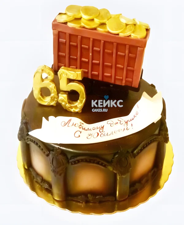 Торт мужчине на 65 лет с золотыми монетами Фото
