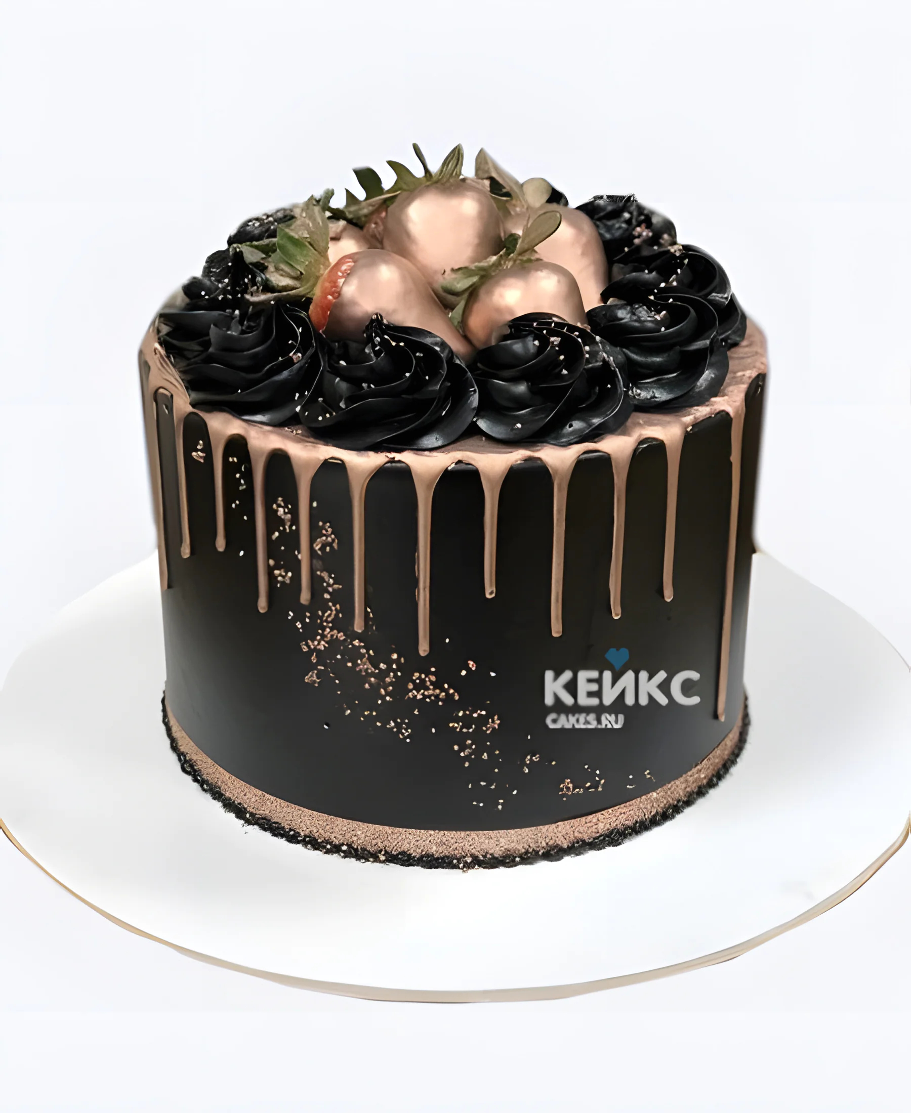 Торт мужчине на 70 лет с клубникой в золоте Фото