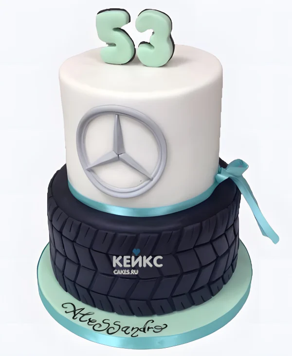 Торт мужу с Мерседесом и шиной Фото