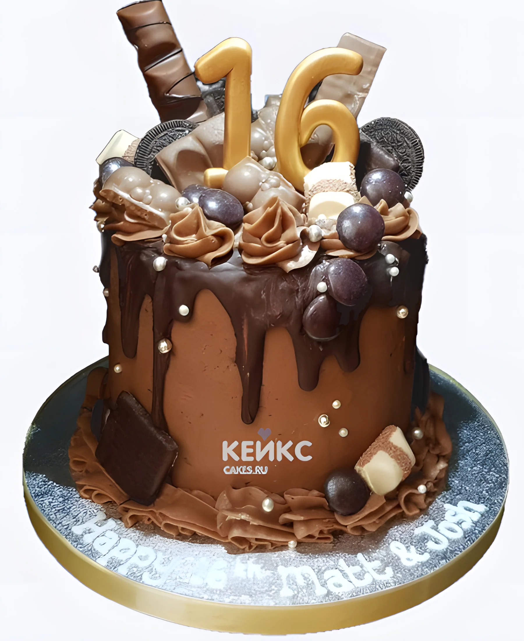 Торт на 16 лет мальчику с шоколадом и цифрой Фото