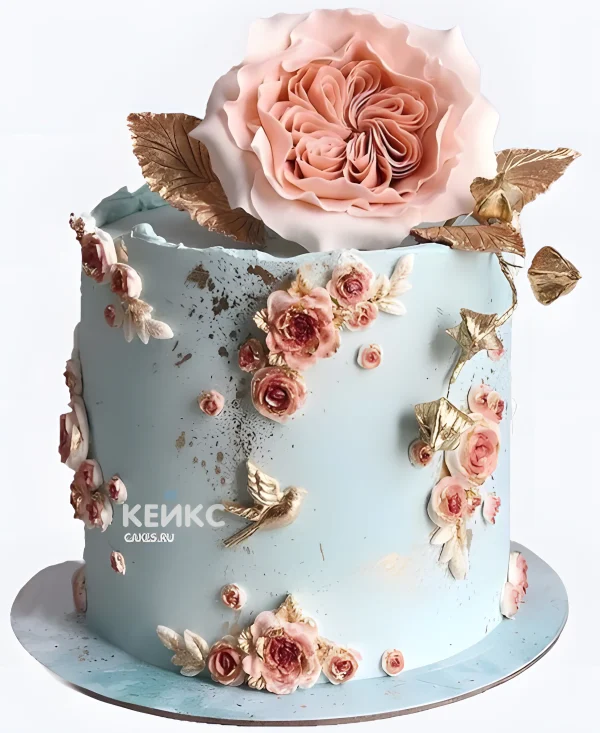 Торт на 20 лет с цветами из мастики Фото