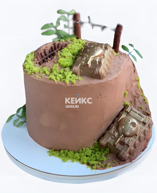 Торт на 23 февраля с фигурками танков Фото