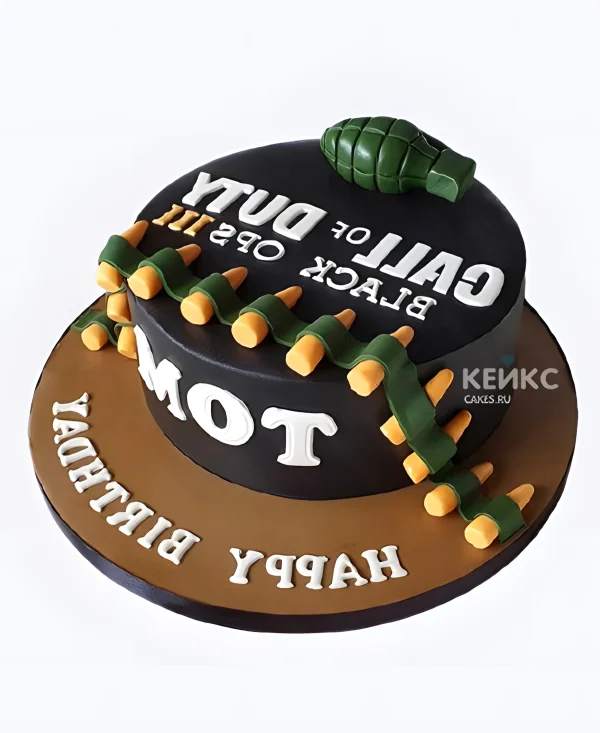 Торт с гранатой и пулями Фото