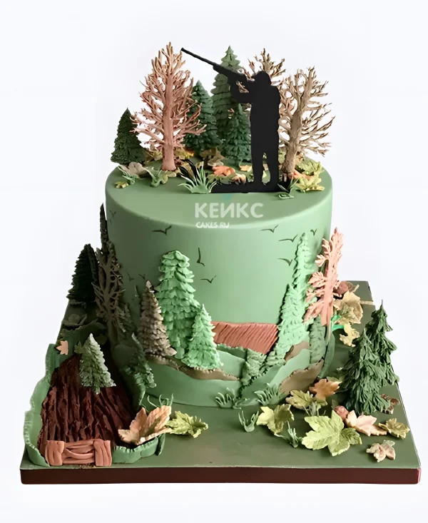 Торт с лесом и охотником Фото