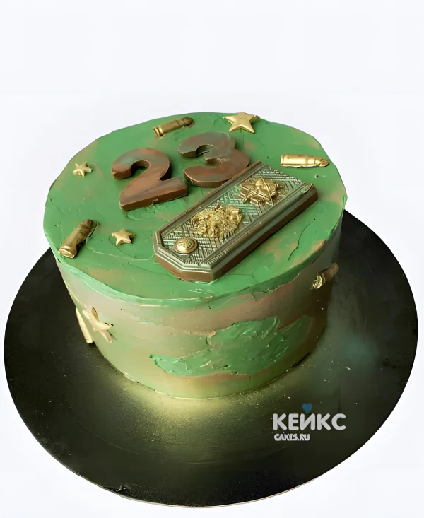 Торт на 23 февраля зелено-золотой Фото
