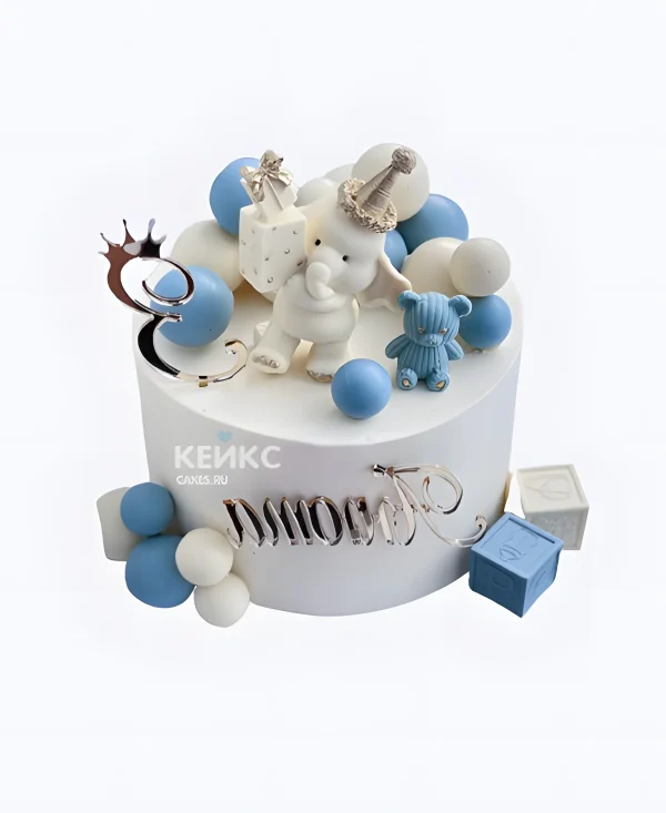 Торт на 3 месяца со слоником и кубиками Фото