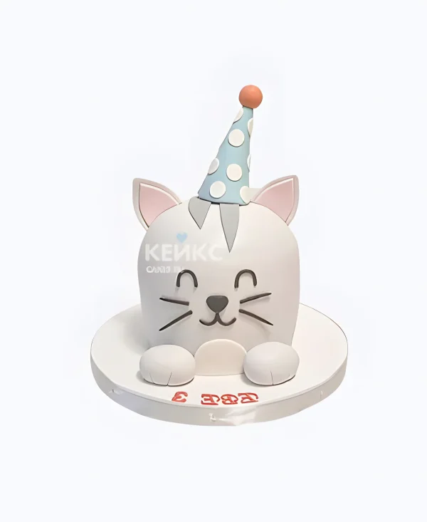 Торт 3D на 3 года девочке в виде котика Фото