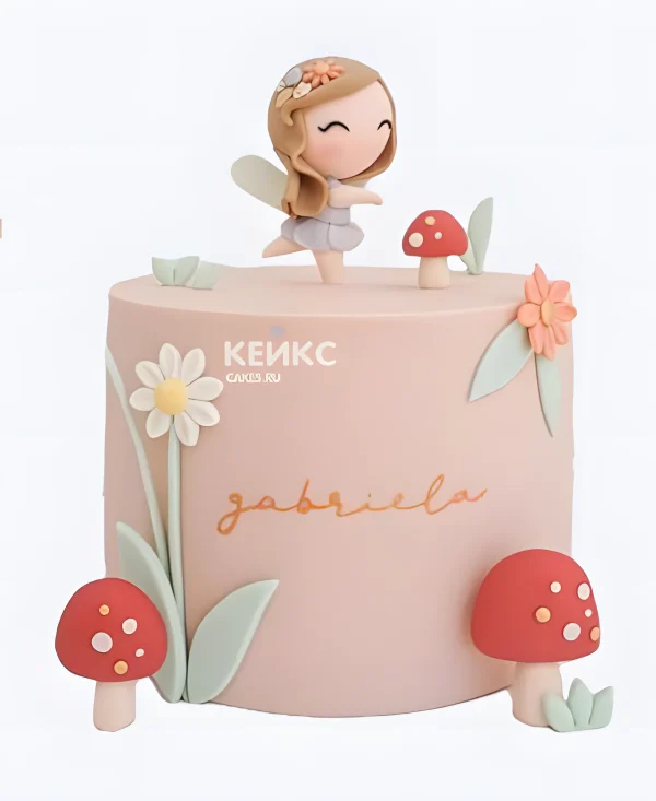 Торт на 4 года с девочкой и грибочками из мастики Фото