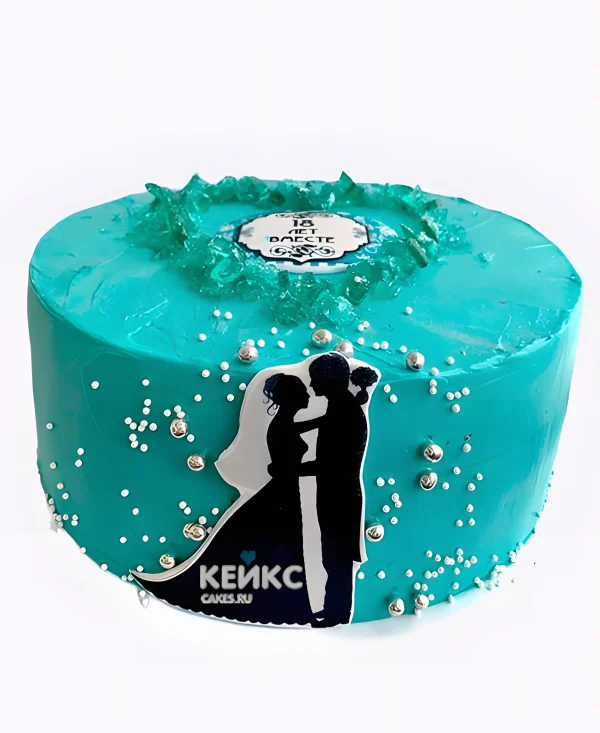 Торт на бирюзовую свадьбу с фотопечатью Фото