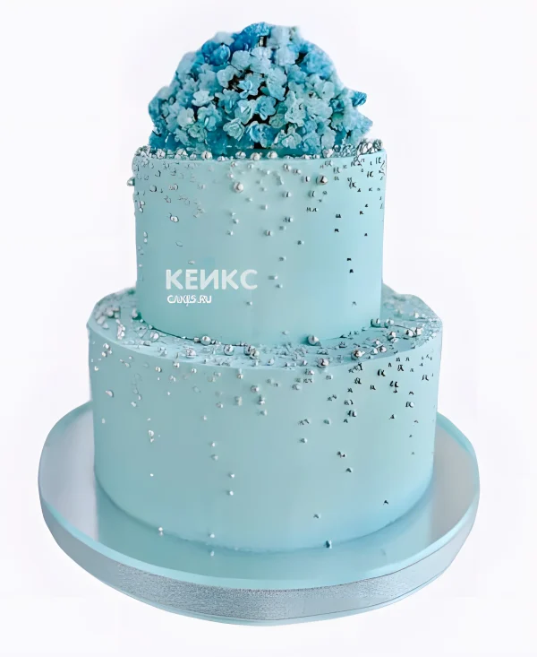 Торт на бирюзовую свадьбу с мелкими цветами Фото