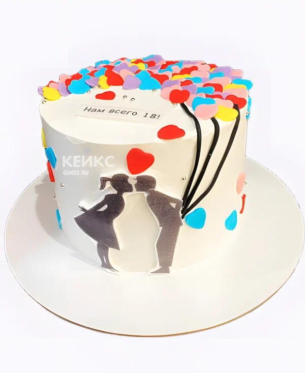 Торт на бирюзовую свадьбу с множеством сердец Фото