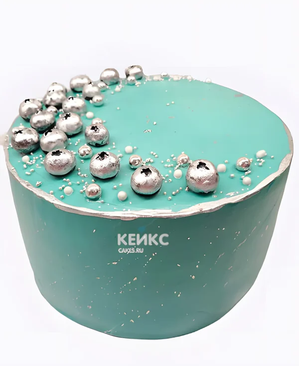 Торт на бирюзовую свадьбу с серебряными ягодами Фото