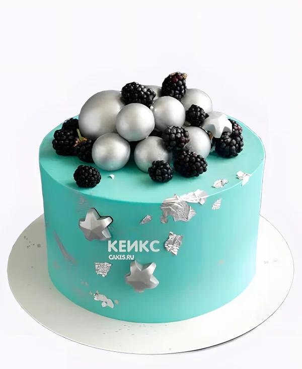 Торт на бирюзовую свадьбу с серебристыми шарами Фото